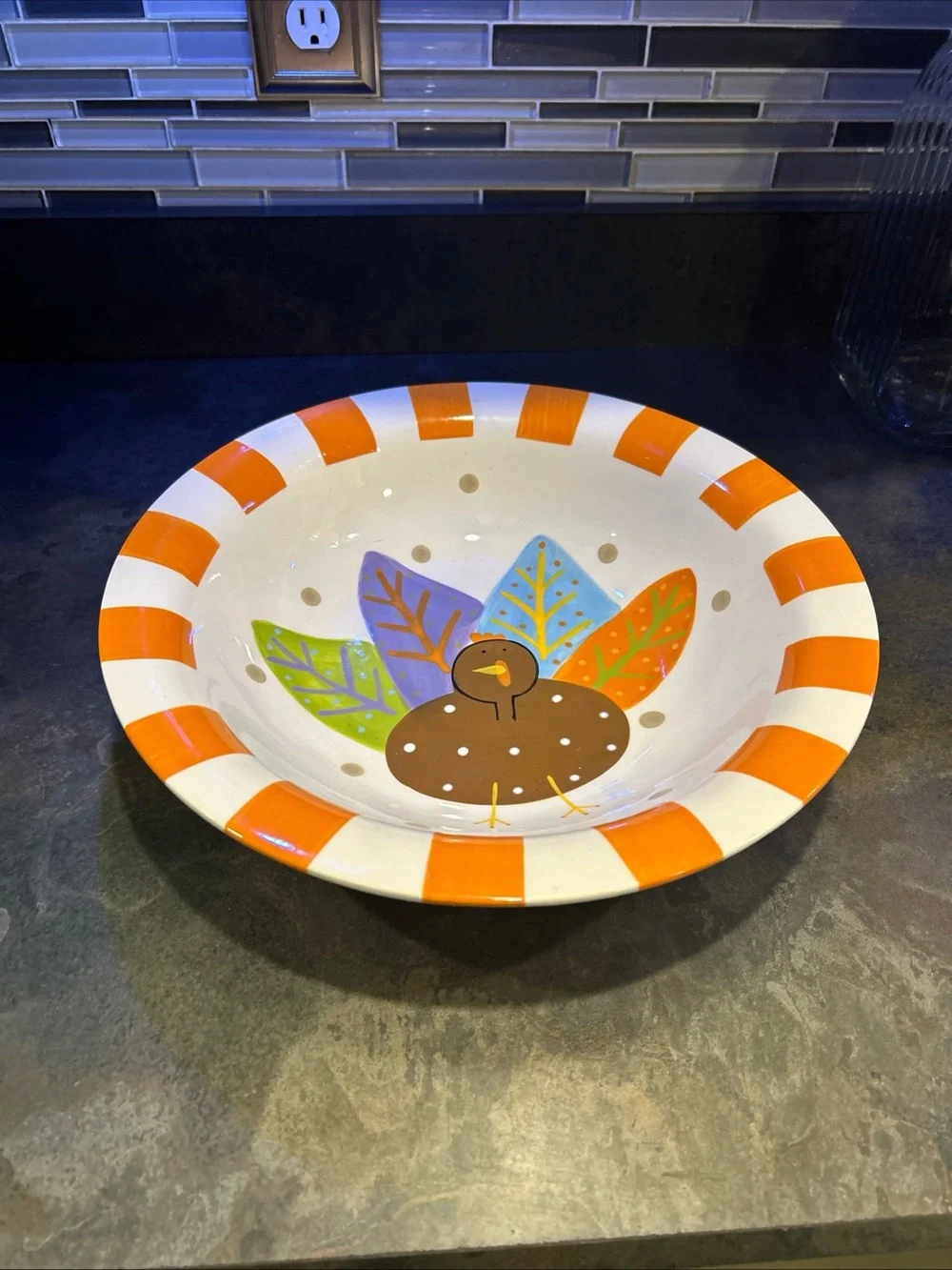 Coton Colors Orange Stripe Turkey Serving Bowl